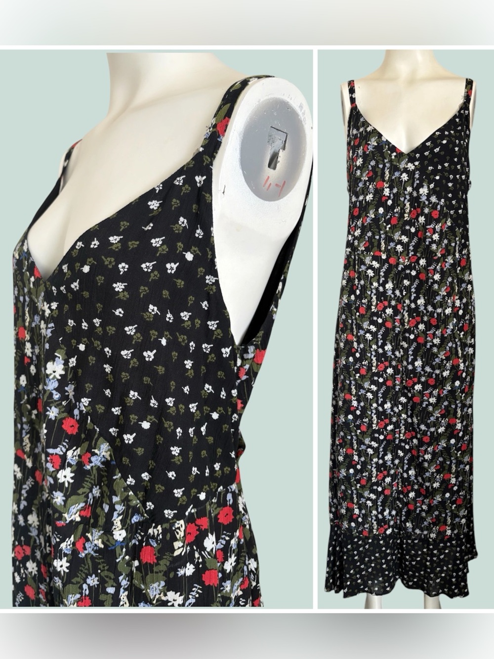 Ulla Popken mixed-pattern black floral maxi dress Plus Sz 18